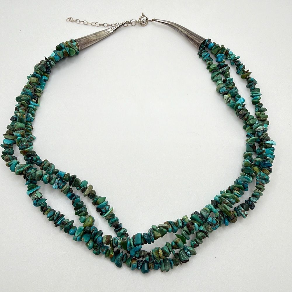 17" w/ 2.5"ext Three-strands TURQUOISE chip‎ necklace w/ 925 hardware!